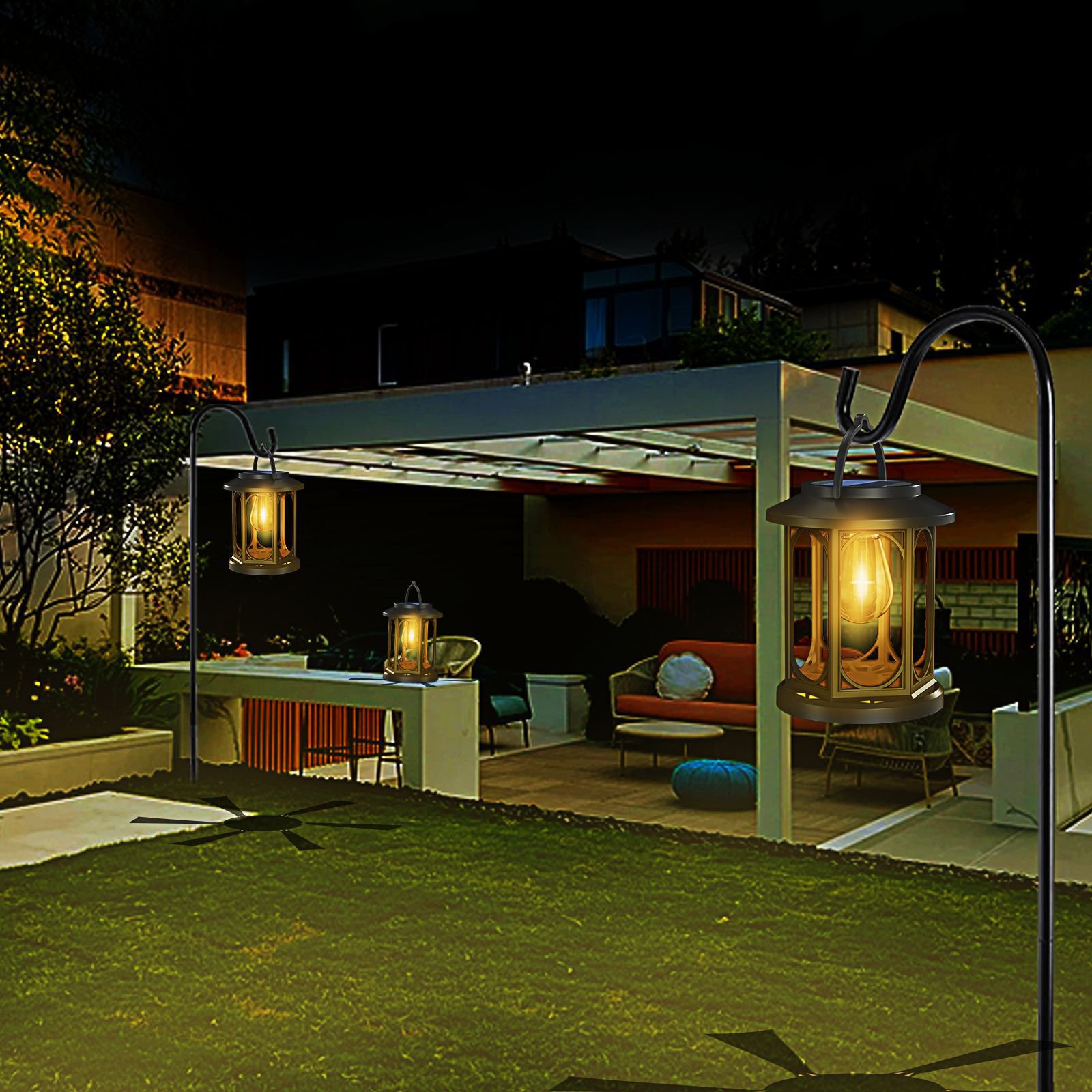 ソーラーガーデンライト レトロデザインランタン 暖色電球 IP65 防水 暖色 吊り下げ式ソーラー装飾ライト タングステンフィラメントランプ ウォールランプ 芝生ランプ 雰囲気ランプ 自動点灯