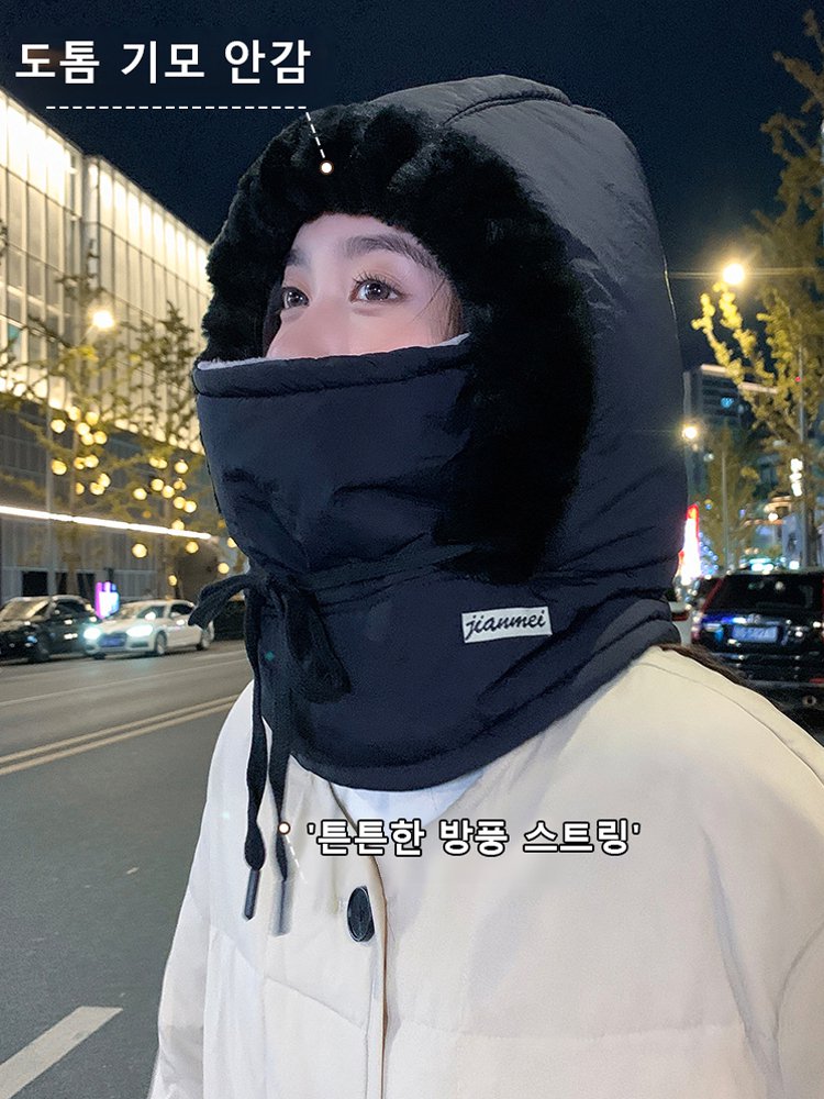 도톰 기모 후드 넥워머 모자