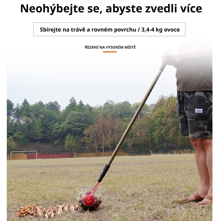 Teleskopický sběrač ovoce s válcem bez nutnosti ohýbání
