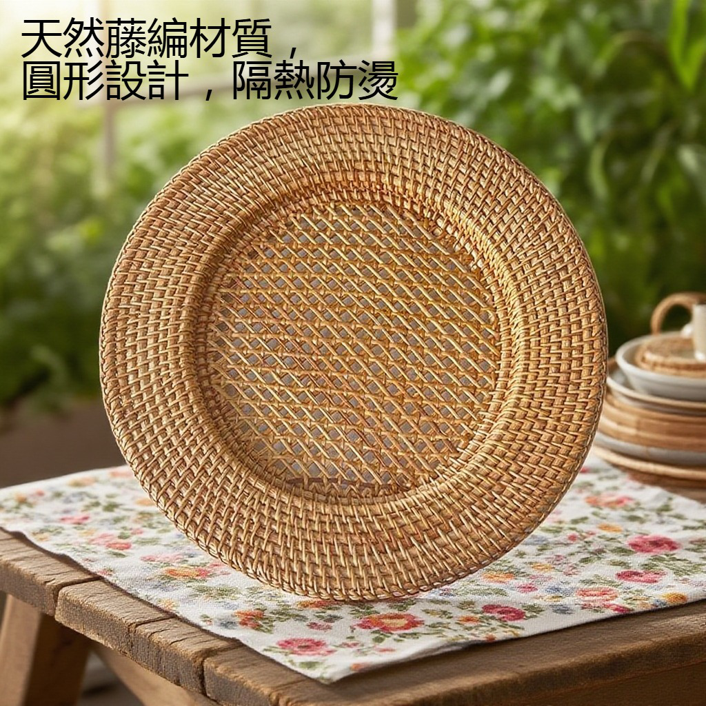 手工編織圓形防燙隔熱藤編餐墊