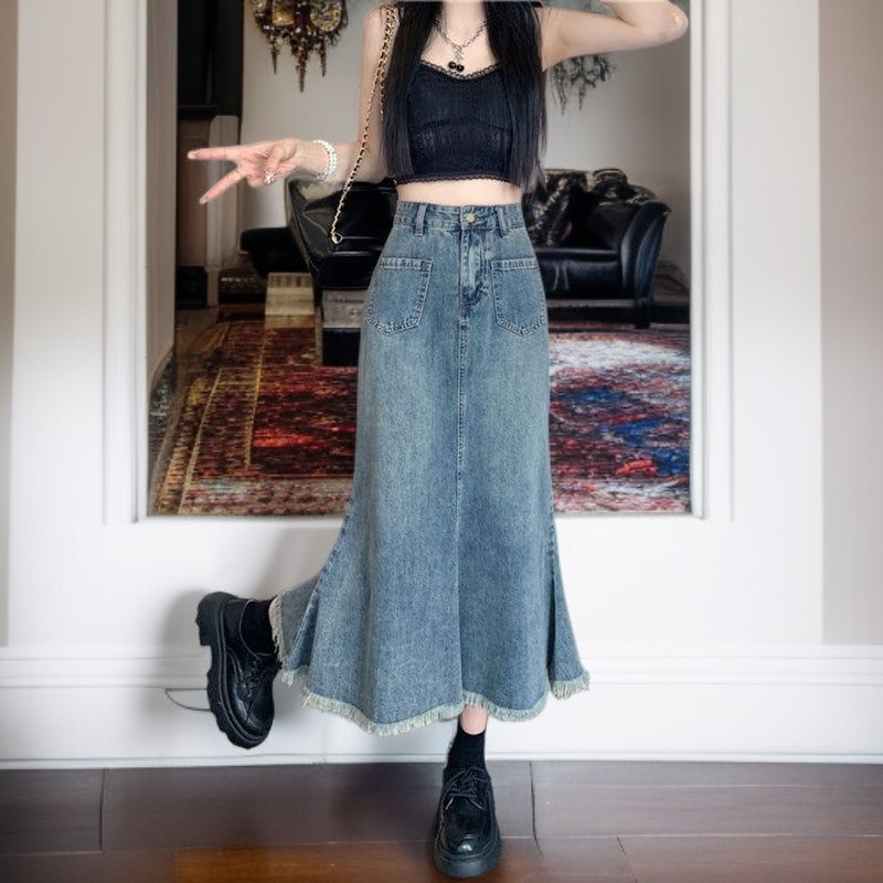 تنورة صيفية بتصميم ريترو بخصر مرتفع وطول متوسط وتنورة على شكل حرف A