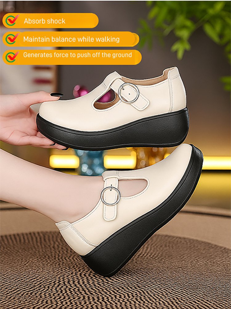 Magic Tape Thick-Soled Genuine Leather Rocking Shoes