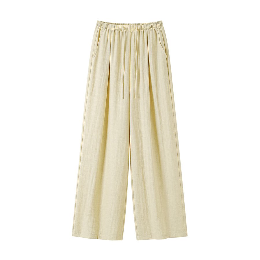 거현 다리 길이 도파민색 면 마 바지 부드럽고 상큼한 리넨 와이드 다리