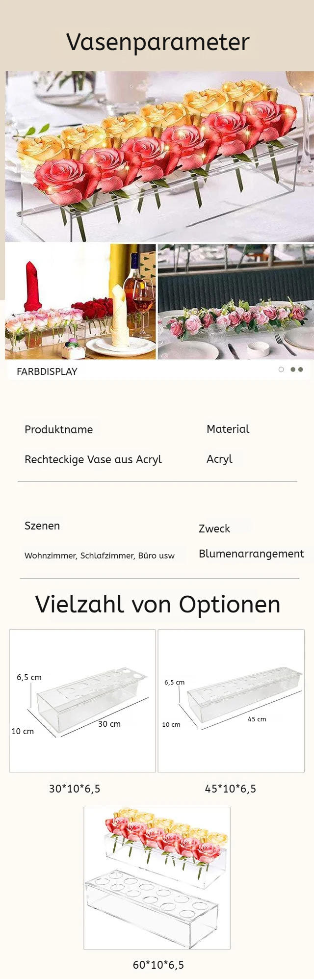 Acryl Rechteckvase für moderne Wohnraumgestaltung