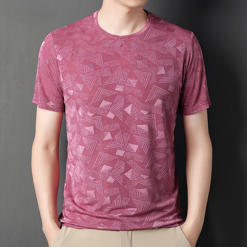 뽕나무 실크 자카드 남성 반팔티셔츠 여름 루즈핏 캐주얼 반팔티셔츠 이너 반팔티셔츠