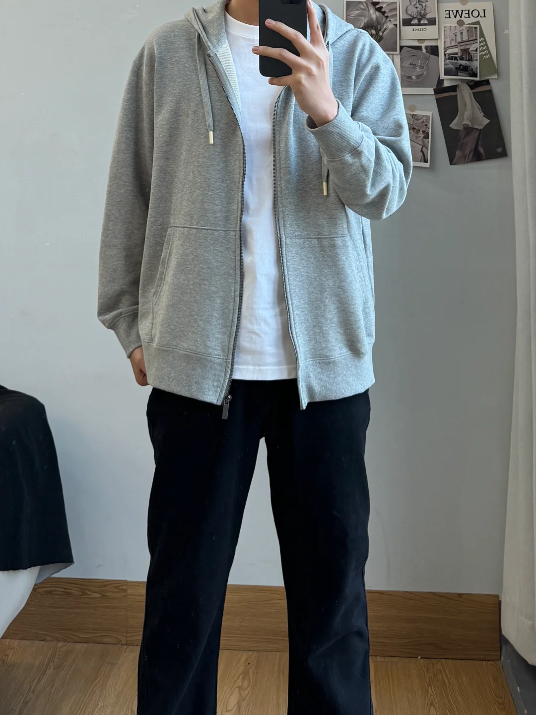 남성용 꽃무늬 그레이 후드 가디건 스웨트셔츠 봄 신작 루즈한 실루엣 남성용 지퍼 재킷