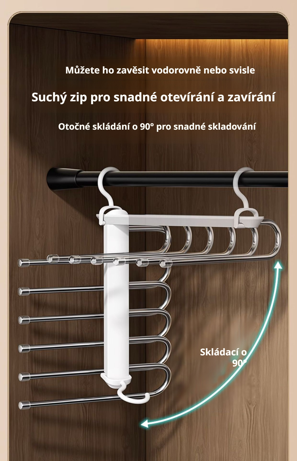 Věšák na kalhoty vhodný pro šály a ručníky