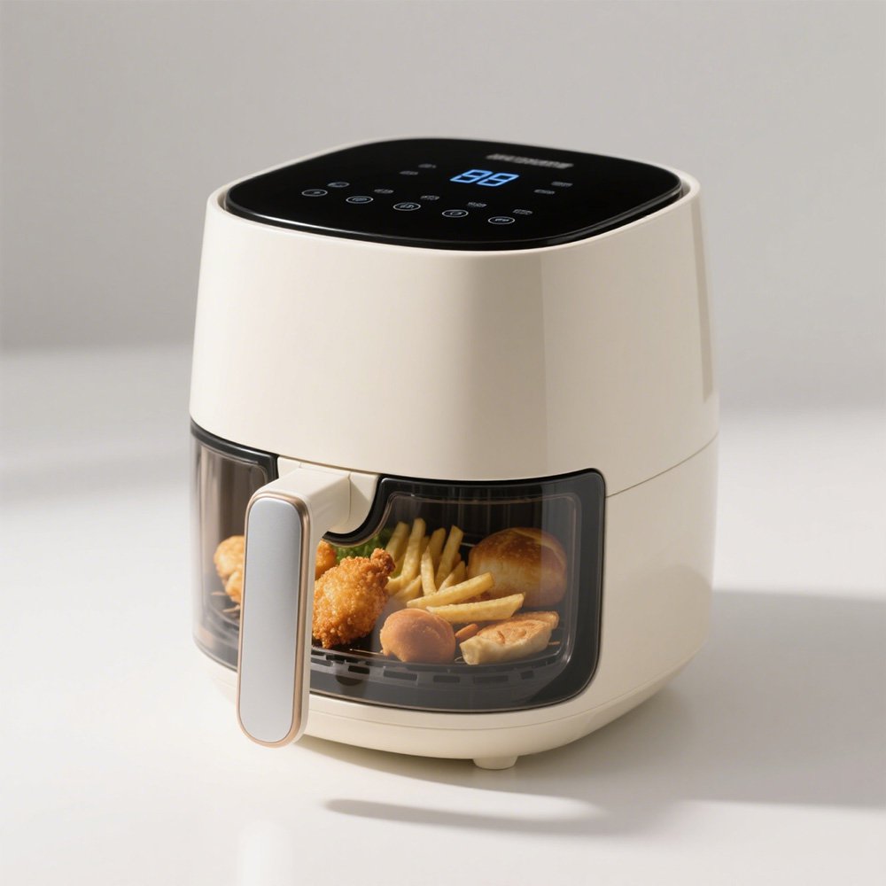 Friteuză aer cald, design elegant alb-ivoriu