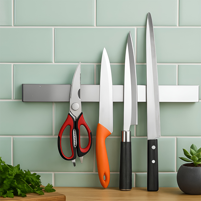 رف سكاكين مغناطيسي قوي من الفولاذ المقاوم للصدأ 304 رف سكاكين لتخزين المطبخ