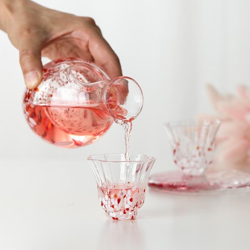 Kristallglas Sake-Set im japanischen Stil, 1 Topf und 2 Tassen, ideales Geschenk