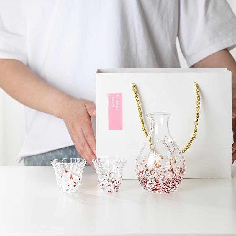 Kristallglas Sake-Set im japanischen Stil, 1 Topf und 2 Tassen, ideales Geschenk
