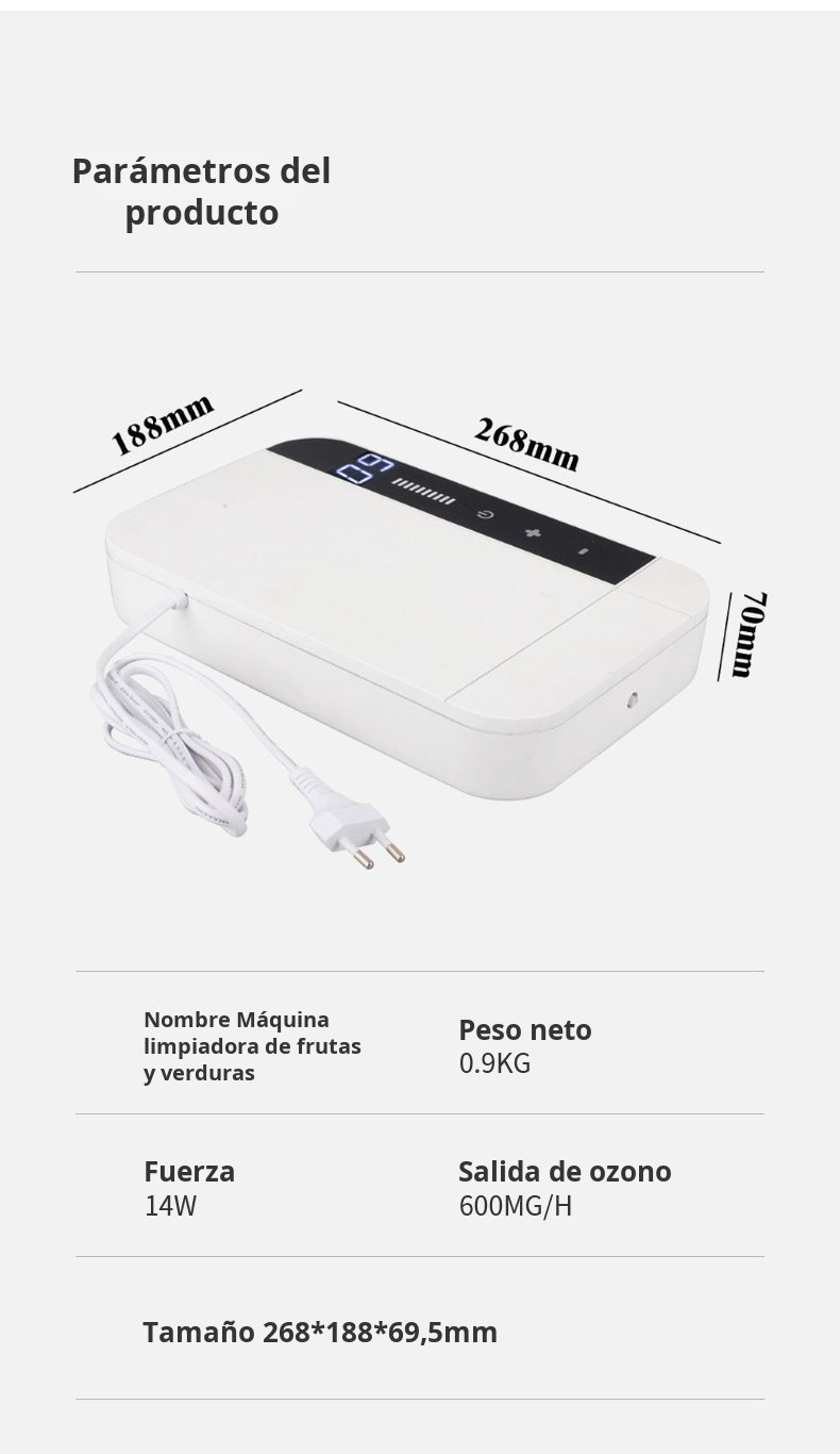 Ozonizador portátil para frutas y verduras