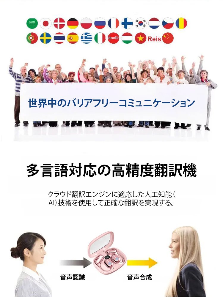 AI搭載スマート翻訳ワイヤレスイヤホン