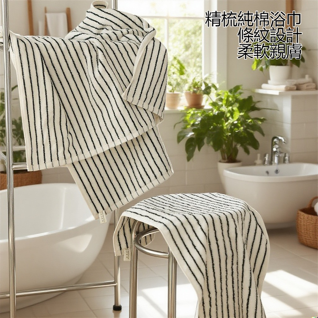 純棉條紋精梳棉吸水浴巾