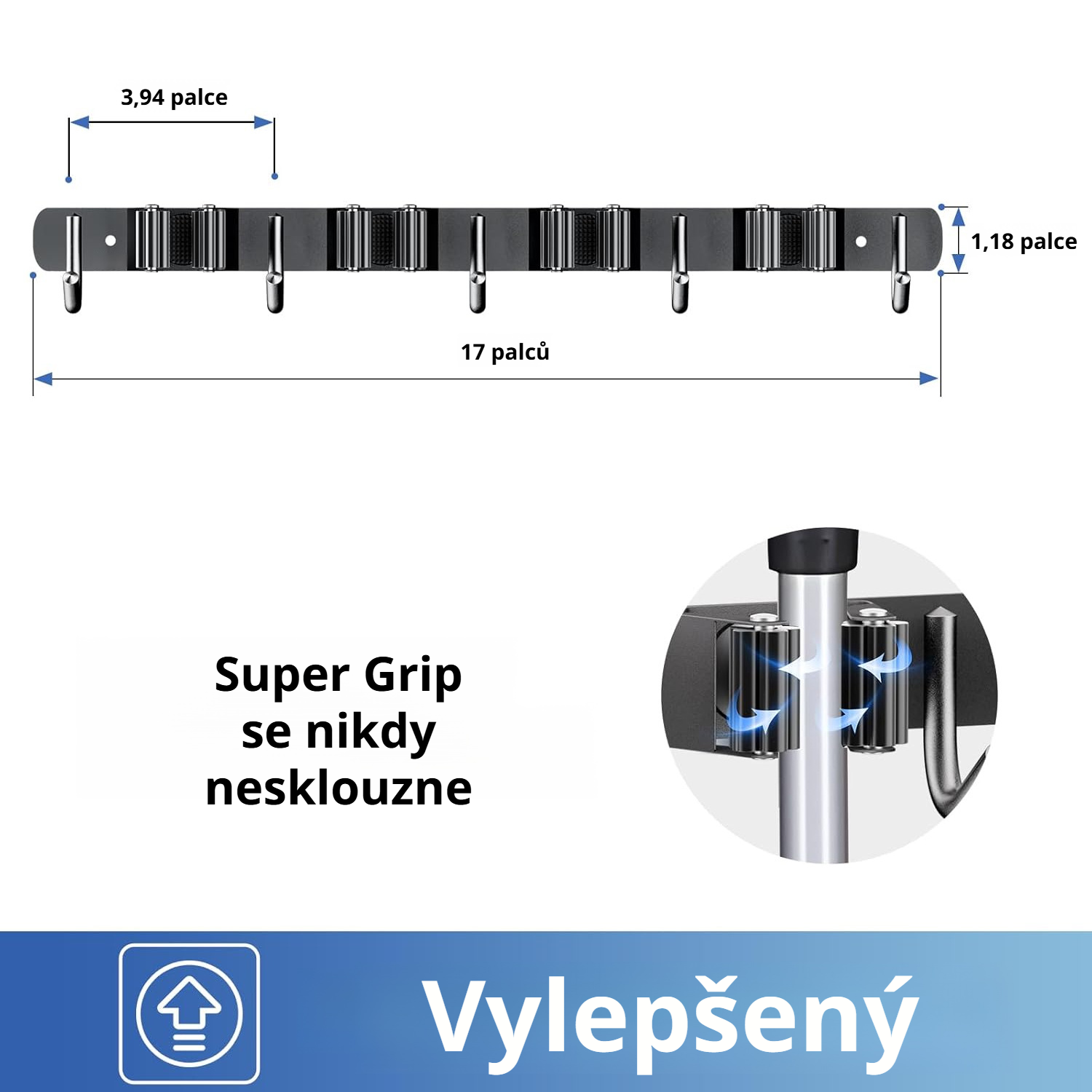 Držák na smeták a mop vhodný do koupelny