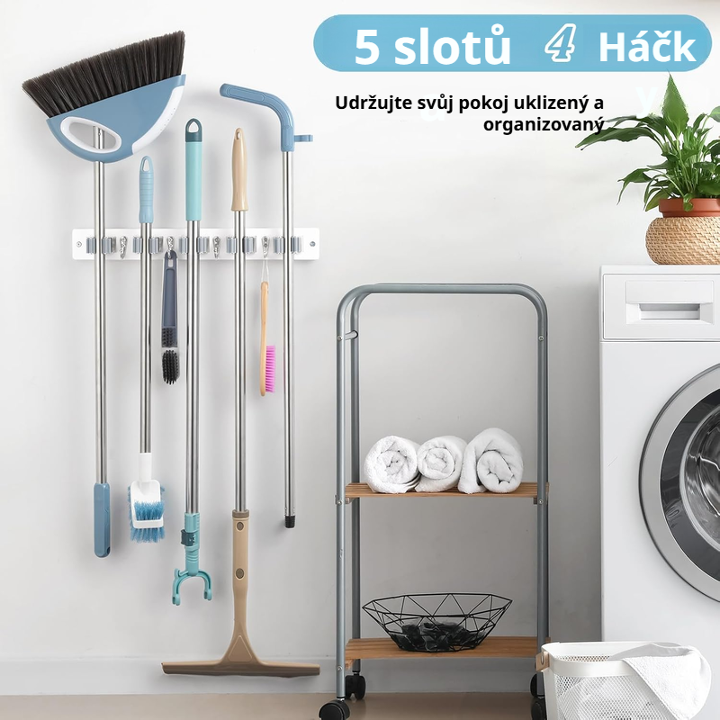 Nástěnný multifunkční držák na smeták a mop bez vrtán