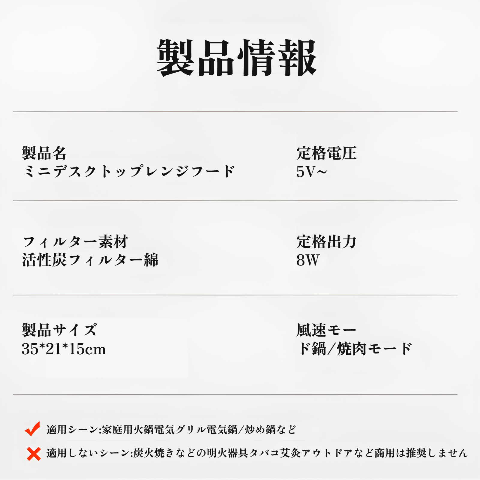 卓上レンジフードの排気口とフィルター詳細