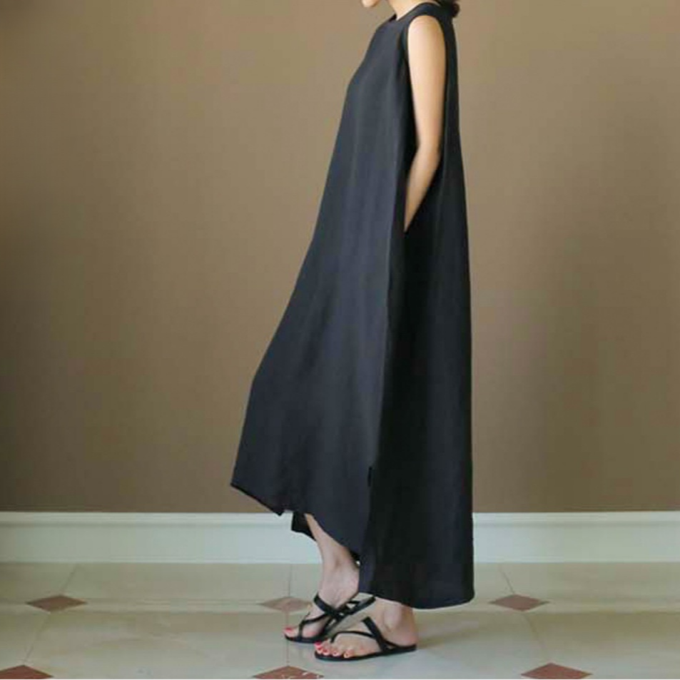 ベスト・ノースリーブ・ドレス ラウンドネック良質7色スプリットドレス