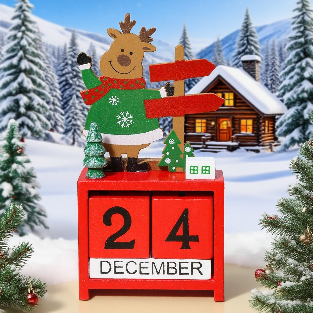 クリスマス卓上木製カレンダー 飾り付きデスクオーナメント