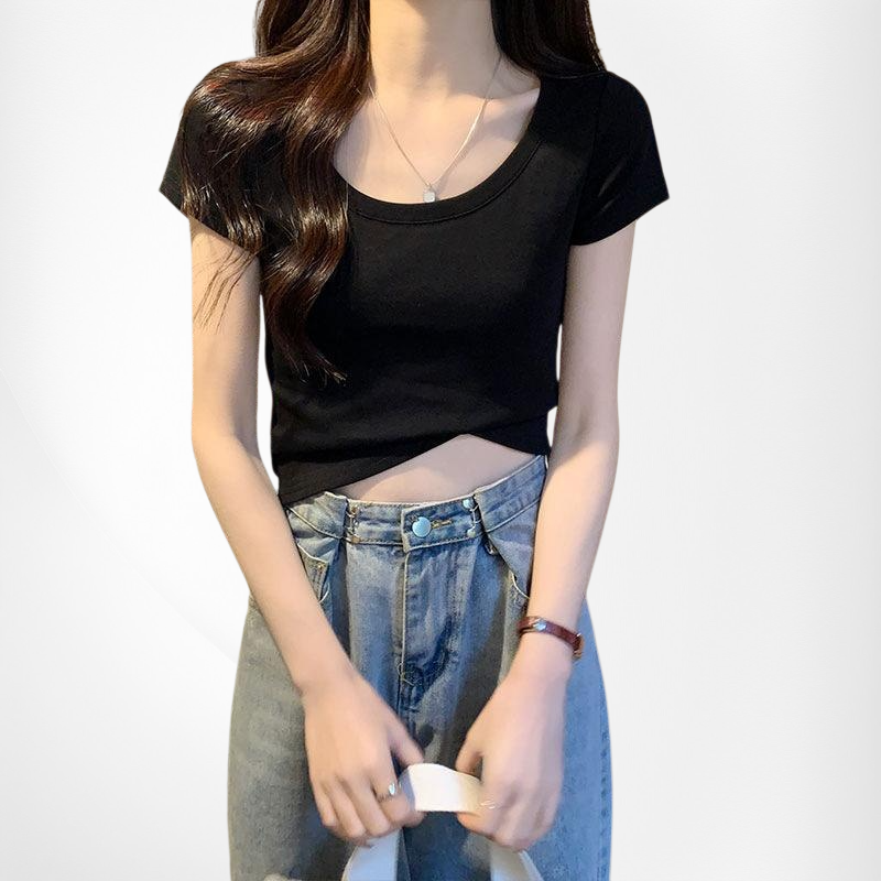 Damen Skinny Stretch Kurzarm Rundhals T-Shirt