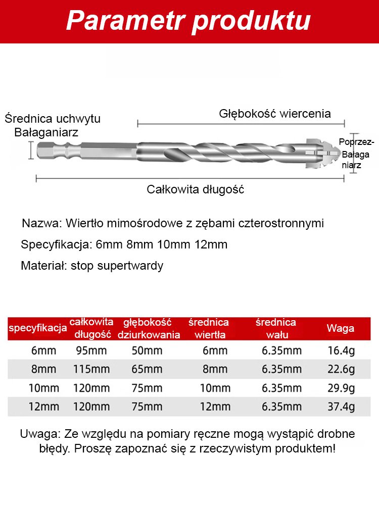 Czterokrawędziowe ząbkowane wiertło ceramiczne