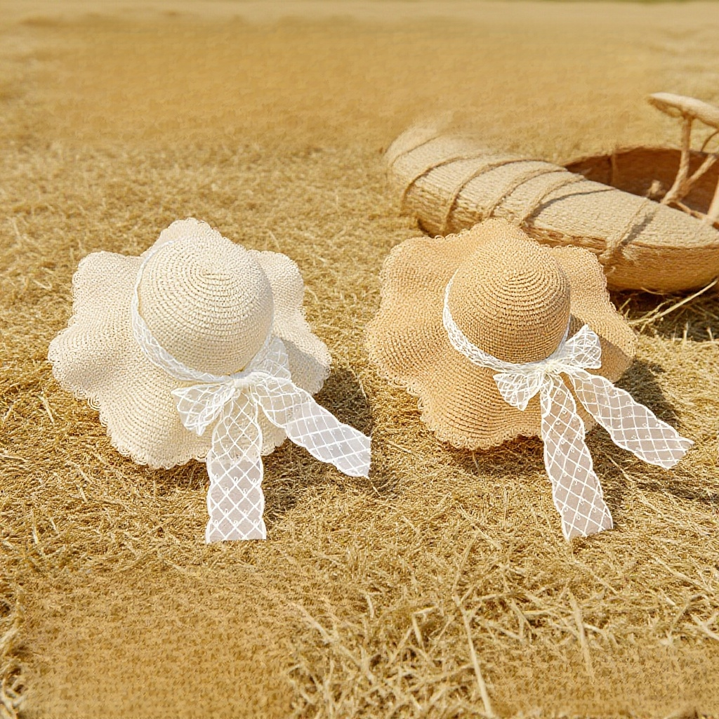 レディース向けストローハット 麦わら帽子 UVカット機能付き