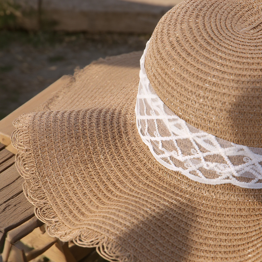ストローハット 麦わら帽子 つばひろ 折りたたみ レディース かわいい オシャレ レトロ リボン レース  UVカット 紫外線対策 通気性 ナチュラル リゾート ビーチ 旅行 アウトドア 海 日焼け防
