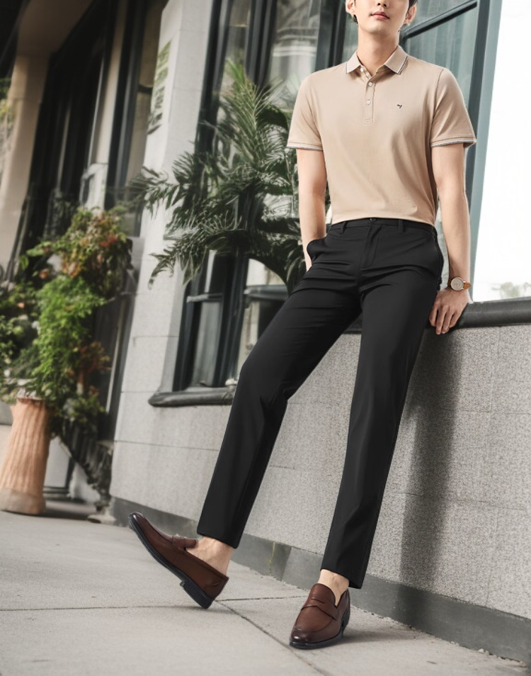 남성 출근용 아이스 터치 무파마 정장바지 착용 샷
