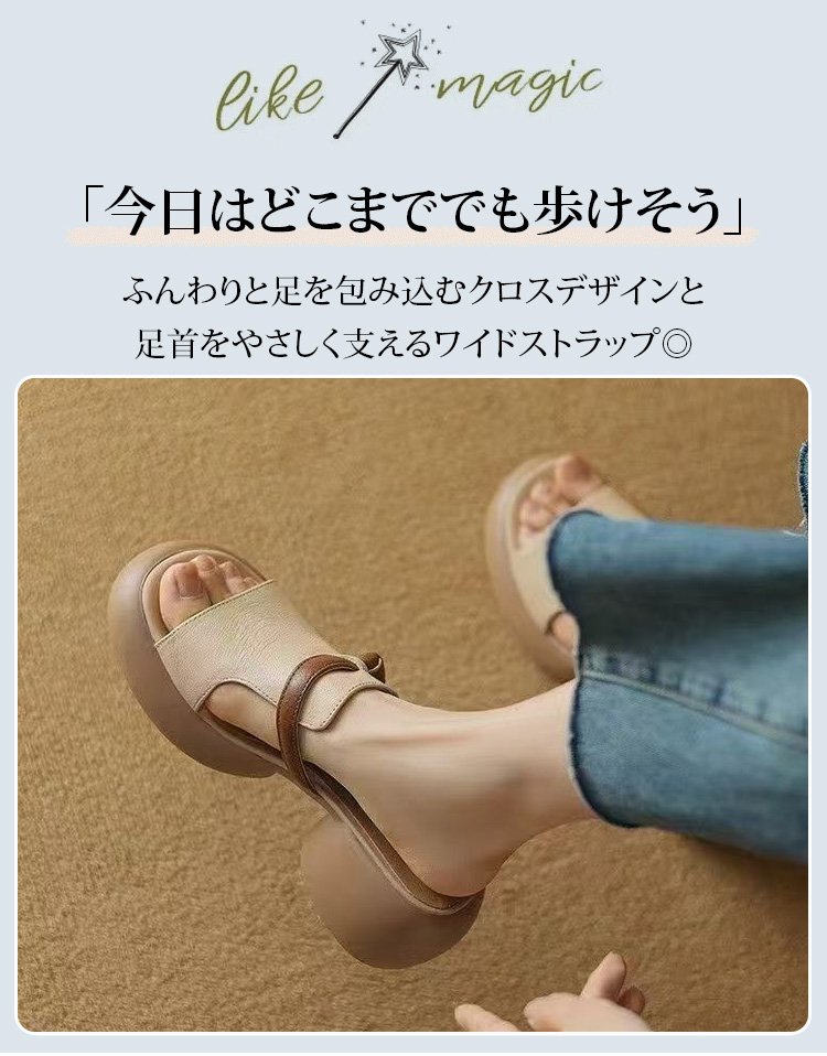 本革を使用した女性用サンダルのディテール