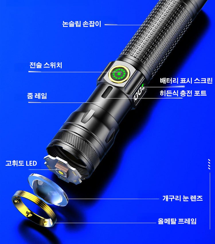 신형 휴대용 화이트 레이저 줌 손전등