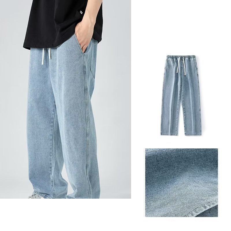レトロジーンズメンズストレートルーズパンツ大きいサイズカジュアルパンツトレンディワイドレッグパンツ