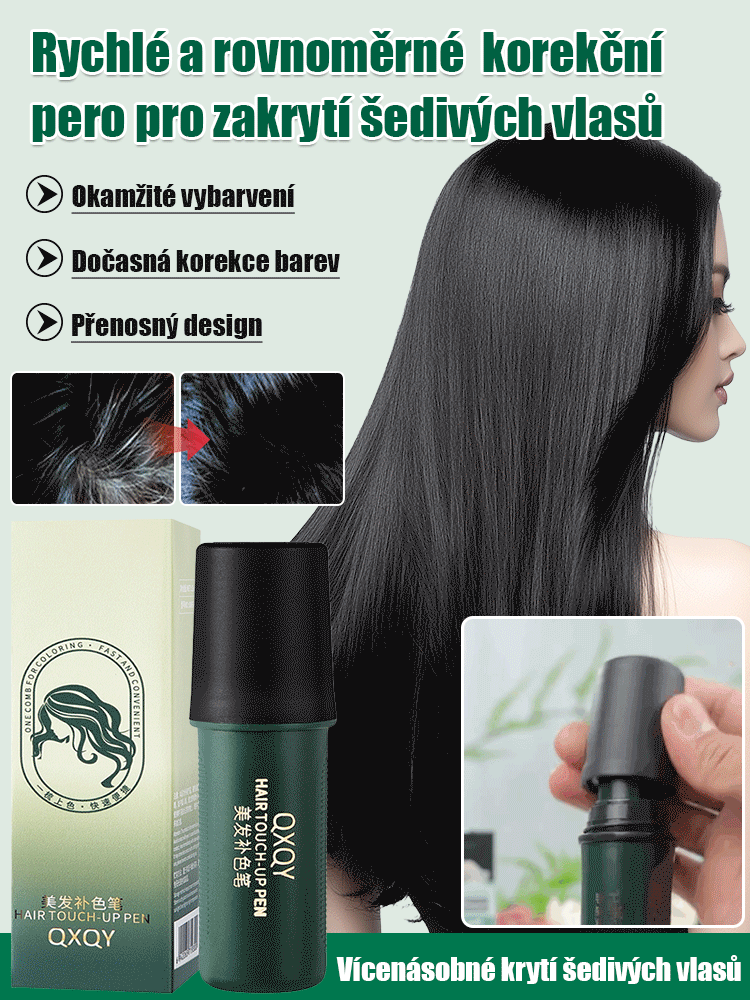 "Rychle vyrovnávací korekční pero na šedivé vlasy"