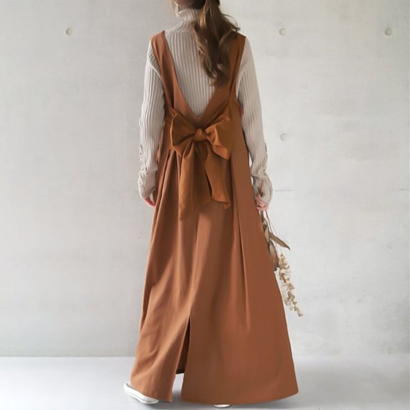 新しいレトロ V ネック ストラップ ドレス夏ルーズ ボウ ストラップ スタイル