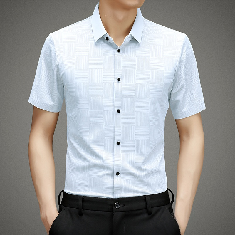 남성 중청년 헴 고탄력 아이스 비즈니스 캐주얼 반팔 셔츠