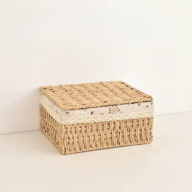Desktop storage box with lid rattan basket sundries box key entrance coffee table storage basket