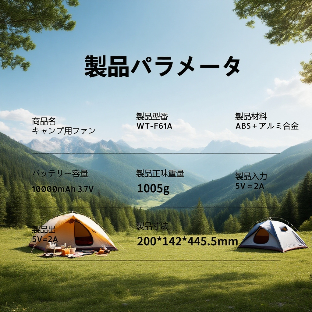 ポータブルで持ち運びやすいアウトドア扇風機