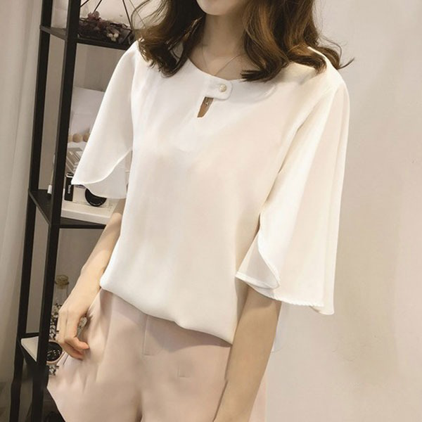 シフォンシャツ  tシャツ ブラウス 無地 カジュアル ゆったり フレアスリーブ 通気 おしゃれ