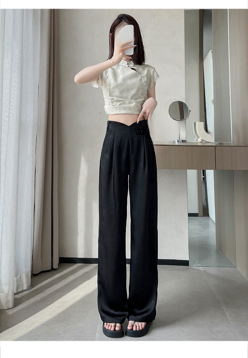 全新中式盤扣提花闊腿褲