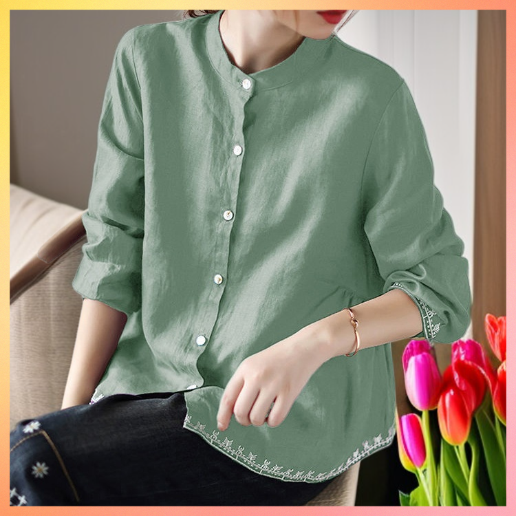 면마 긴팔 차이나 빈티지 셔츠