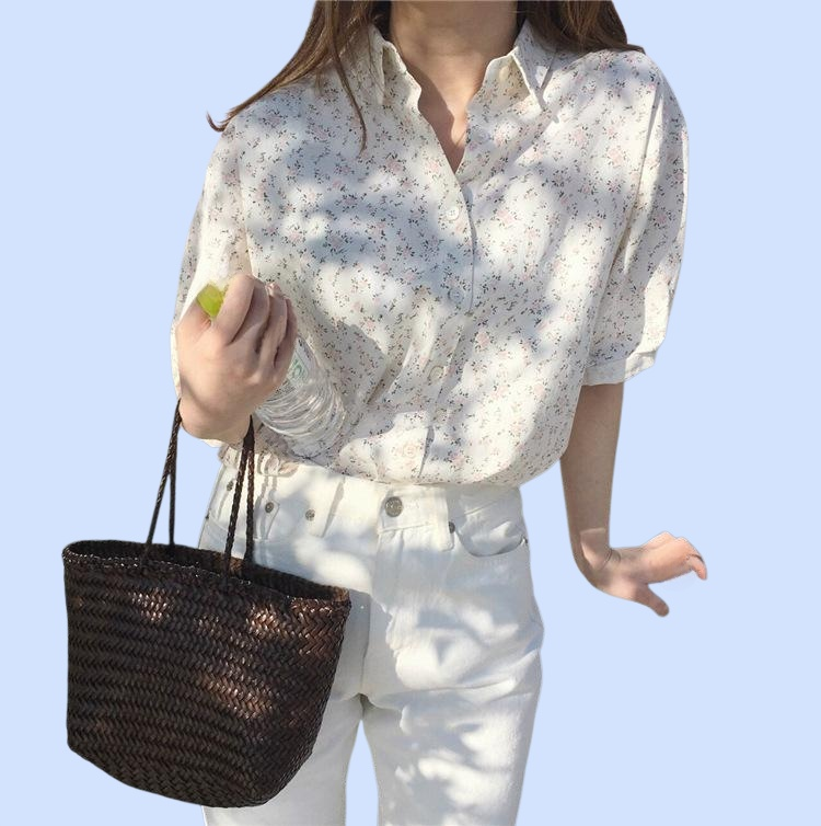 프렌치 터틀넥 플라워 반팔