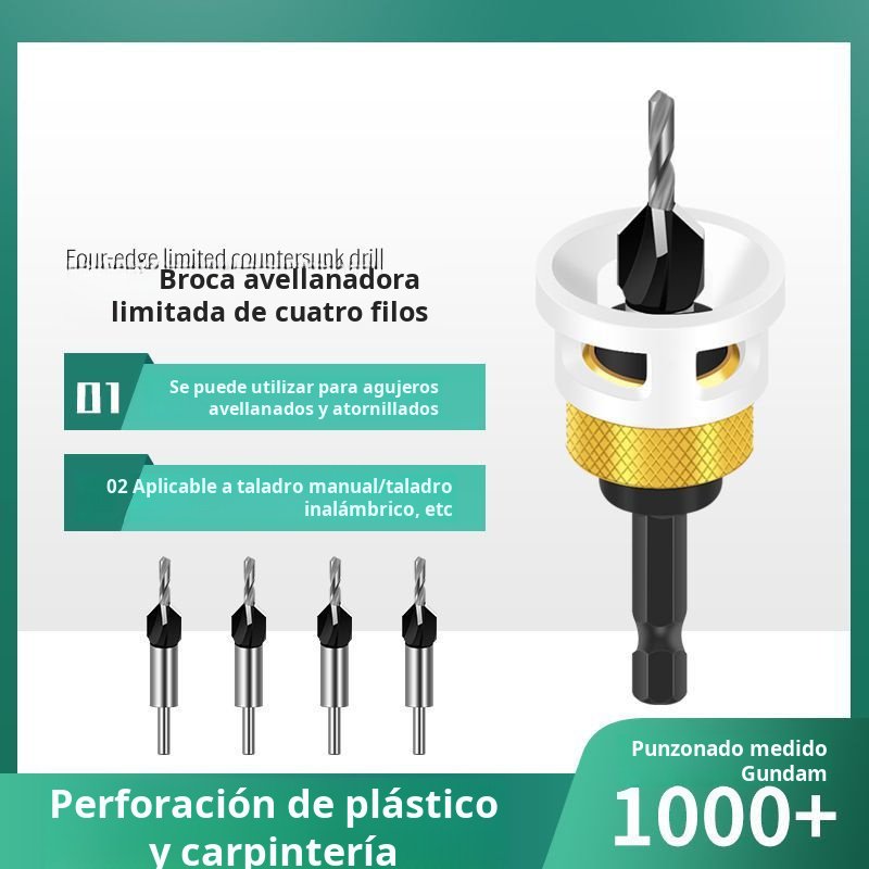 Broca avellanadora de cuatro filos con cabezal de aleación y orificio cónico JMY Woodworking Limited