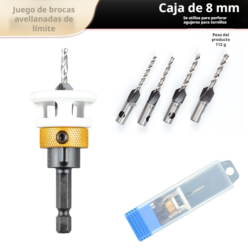 Broca avellanadora de cuatro filos con cabeza de aleación y orificio cónico