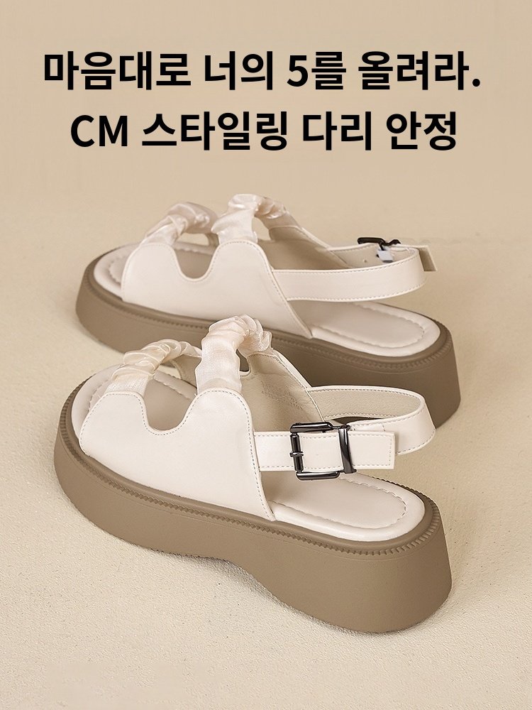 여성 캐주얼 로마슈즈 통굽 조리 샌들 여성 일자 버클 주름 샌들 여성 일자 샌들