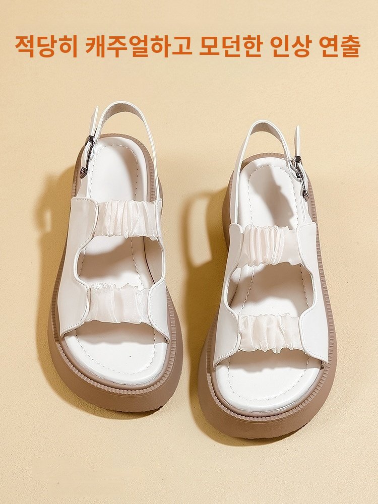 여성 캐주얼 로마슈즈 통굽 조리 샌들 여성 일자 버클 주름 샌들 여성 일자 샌들