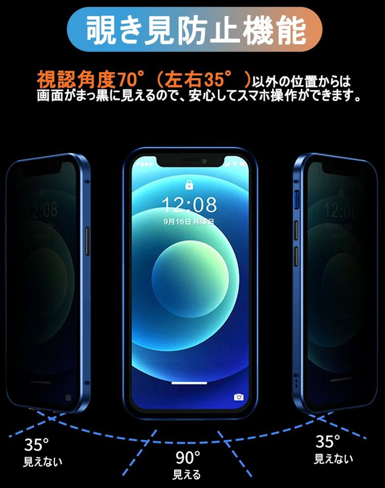 iPhone覗き見防止両面ガラススマホケース