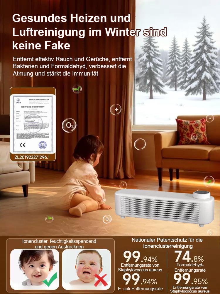 3 Sekunden Schnellheizung, geräuschlos, energiesparendes Heizgerät.