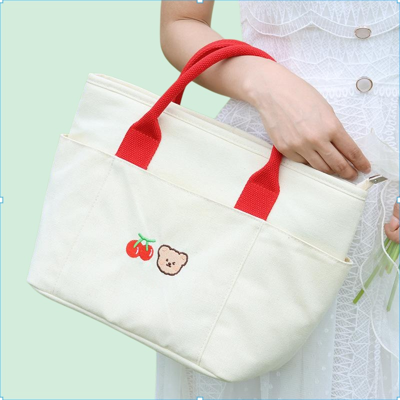 Cherry Bearの高価値ランチボックスバッグ、ポータブル、手持ち、オフィスワーカー、大容量収納、ランチバッグ、ピクニックバッグ