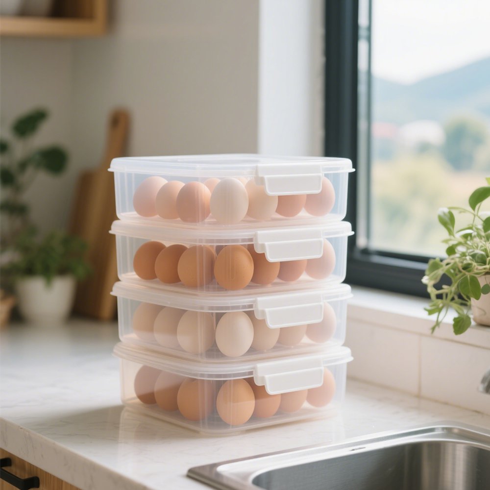 卵が整然と並ぶ大容量卵ケース