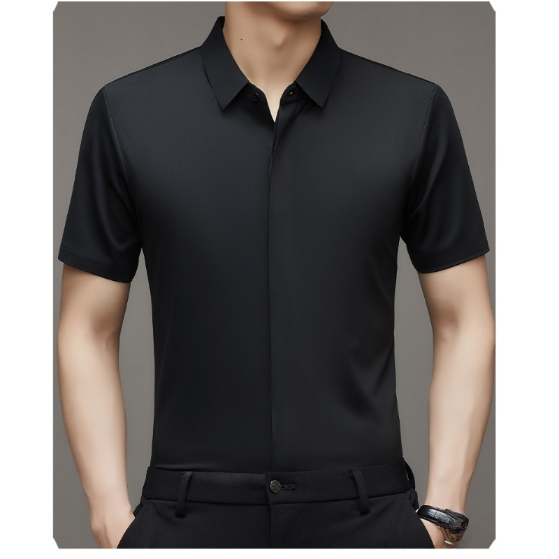 ビジネスメンズファッションシャツ 中年男性用ノンマーキング高弾性アイスシルク半袖シャツ サマーファッション・ビジネスシャツ