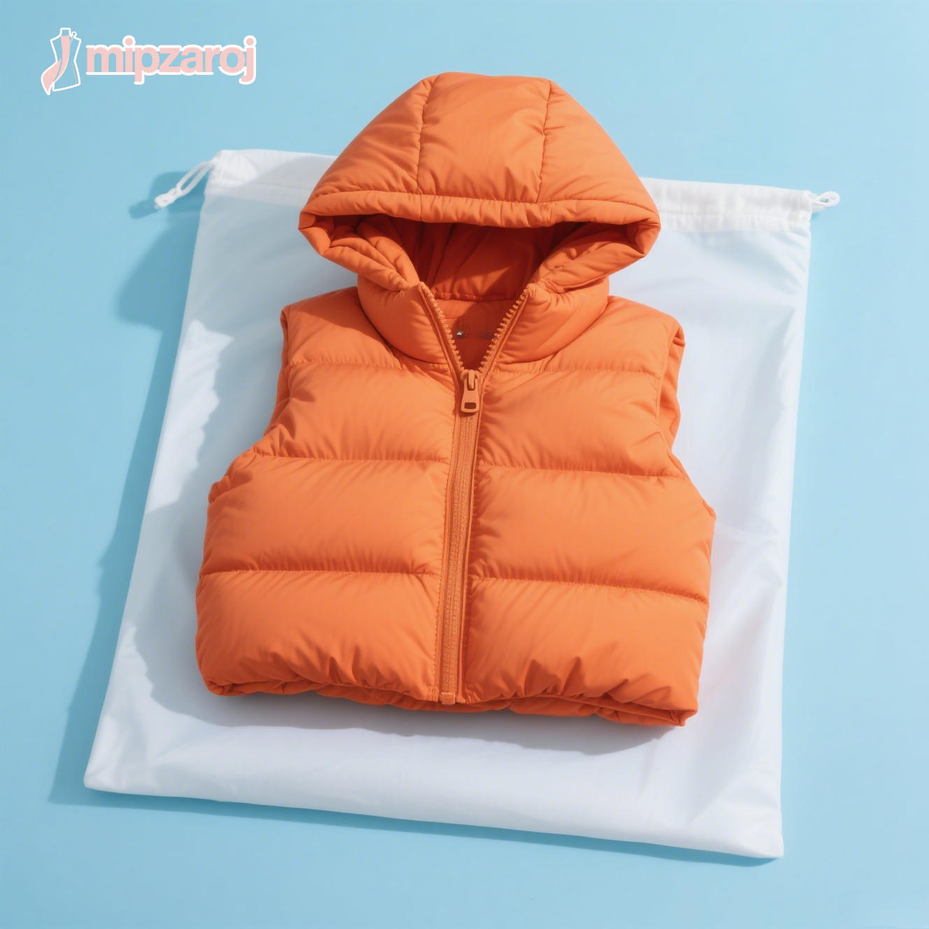 オレンジ色のダウンベスト